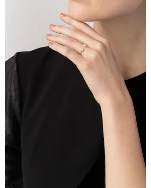 Mizuki 14kt yellow gold diamond heart and pearl ring - サムネイル2