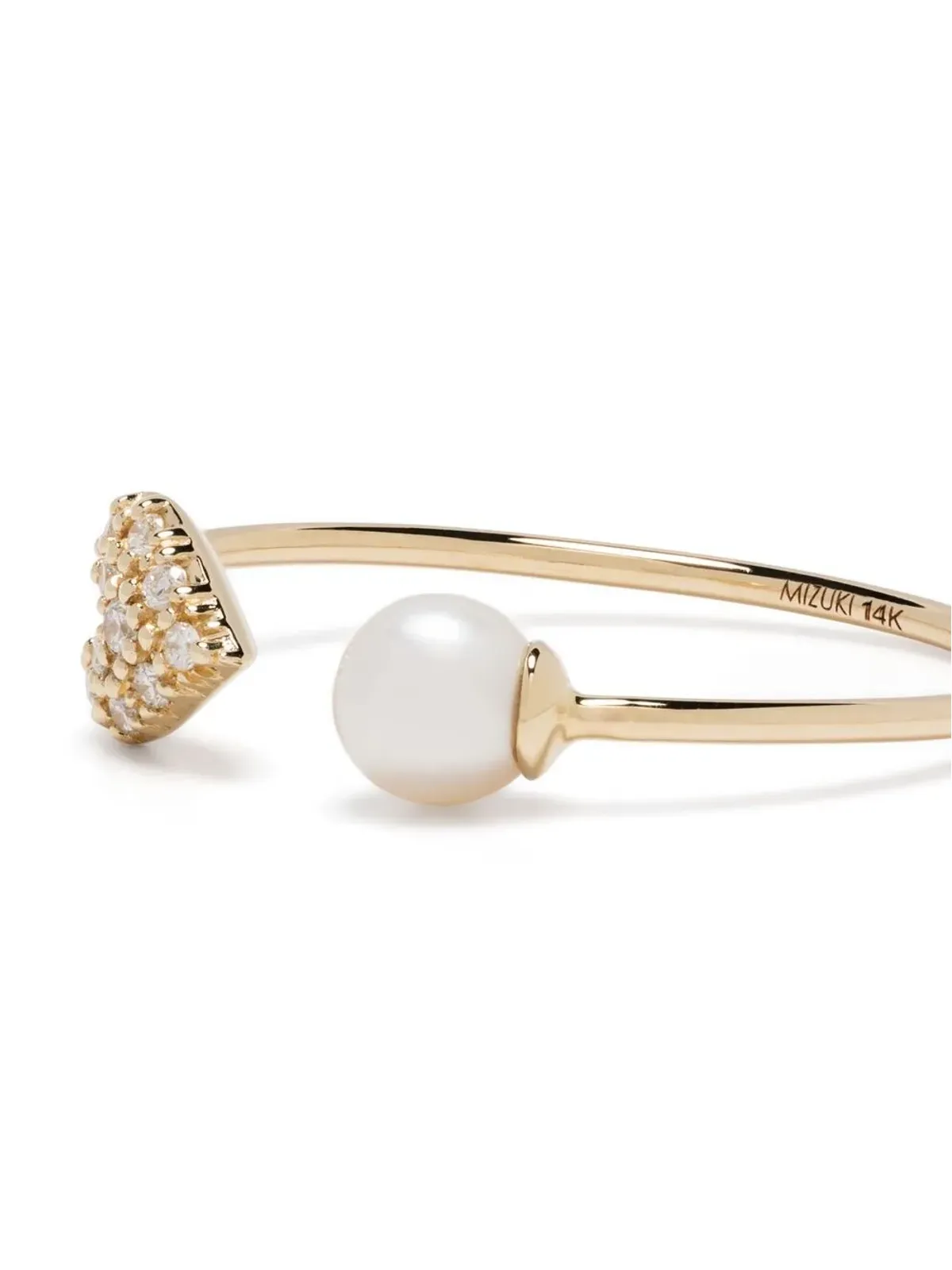 Mizuki 14kt yellow gold diamond heart and pearl ring - 画像3