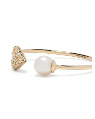 Mizuki 14kt yellow gold diamond heart and pearl ring - サムネイル3