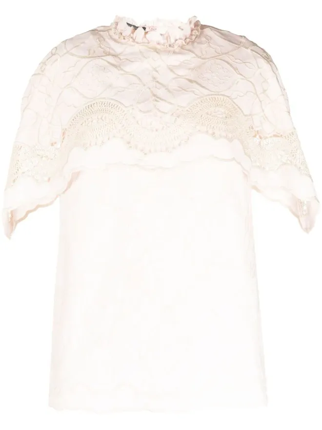 Alberta Ferretti Alberta Ferretti 刺繍入りショートスリーブブラウス - ピンクの商品画像