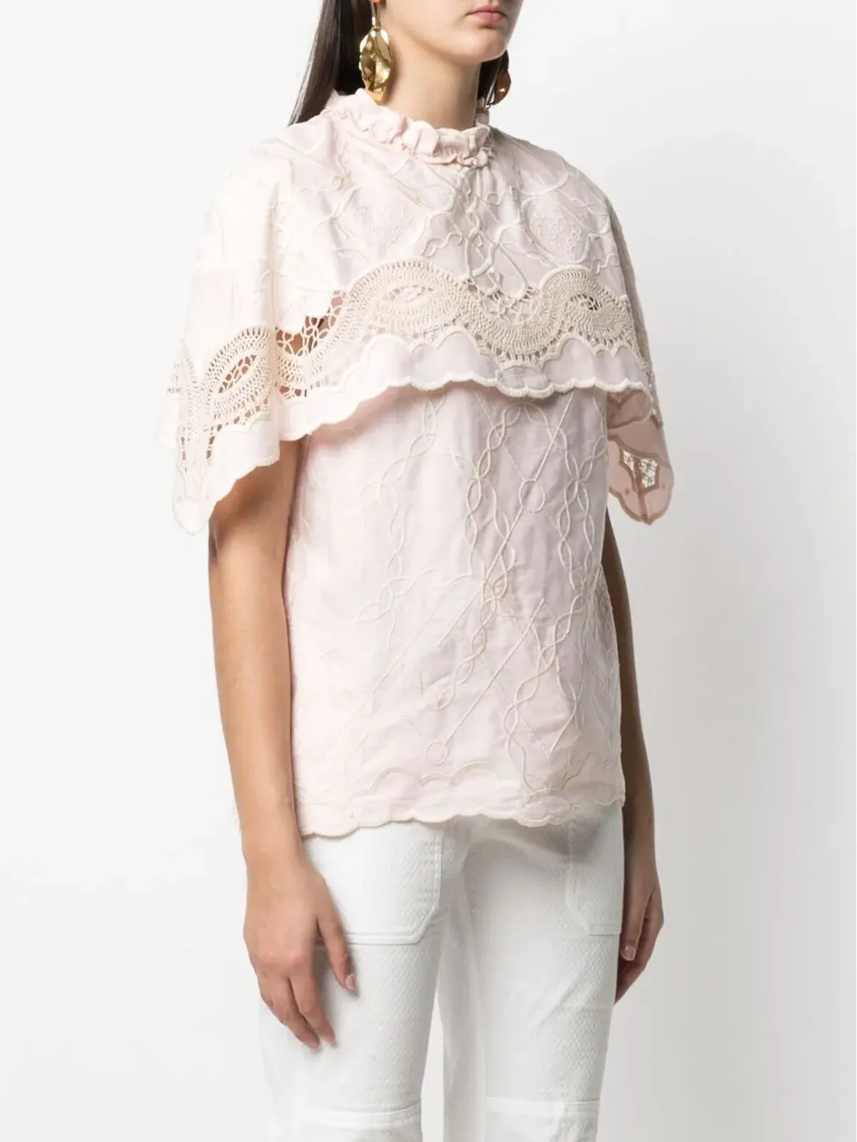 Alberta Ferretti 刺繍入りショートスリーブブラウス - ピンク - 画像3