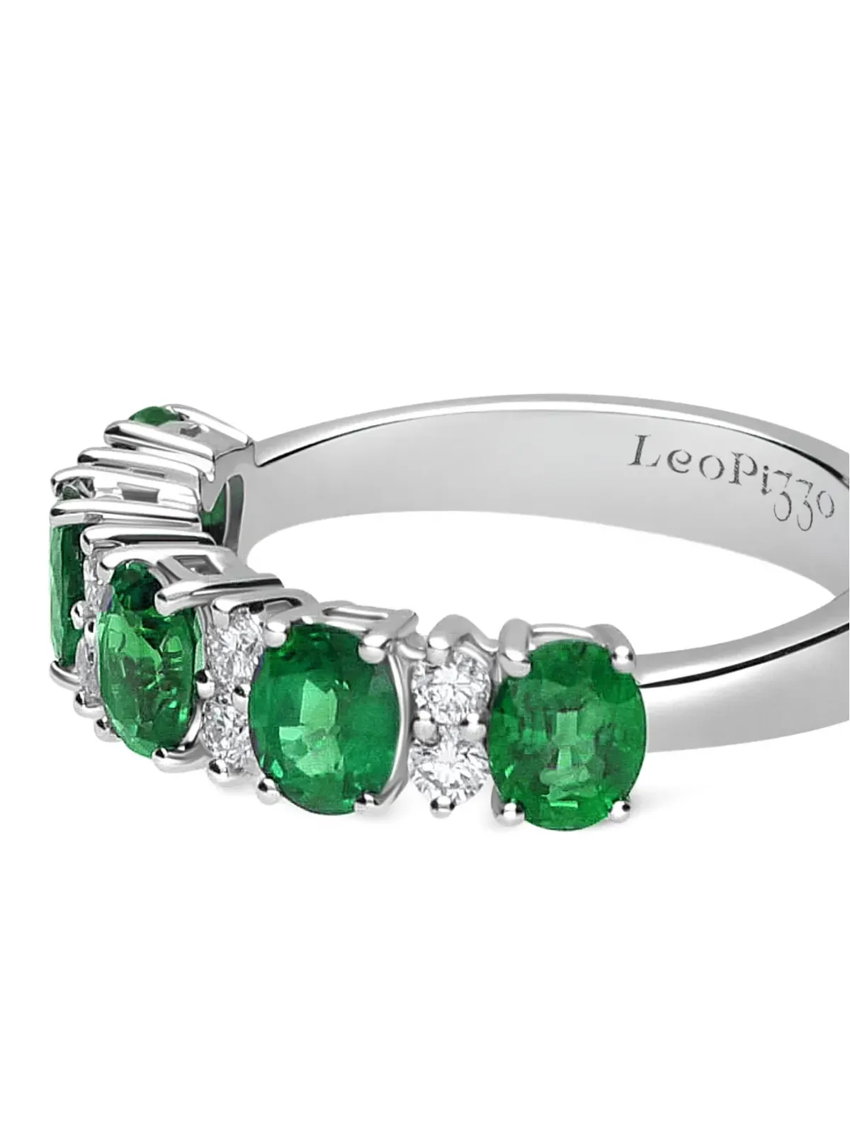 LEO PIZZO 18Kホワイトゴールド エタニティ ダイヤモンドとエメラルド バンドリング - 画像3