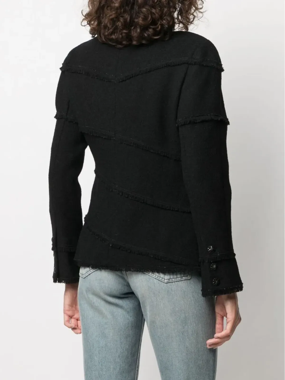 CHANEL Pre-Owned 2008 ほつれ加工のシングルブレストジャケット - ブラック - 画像4