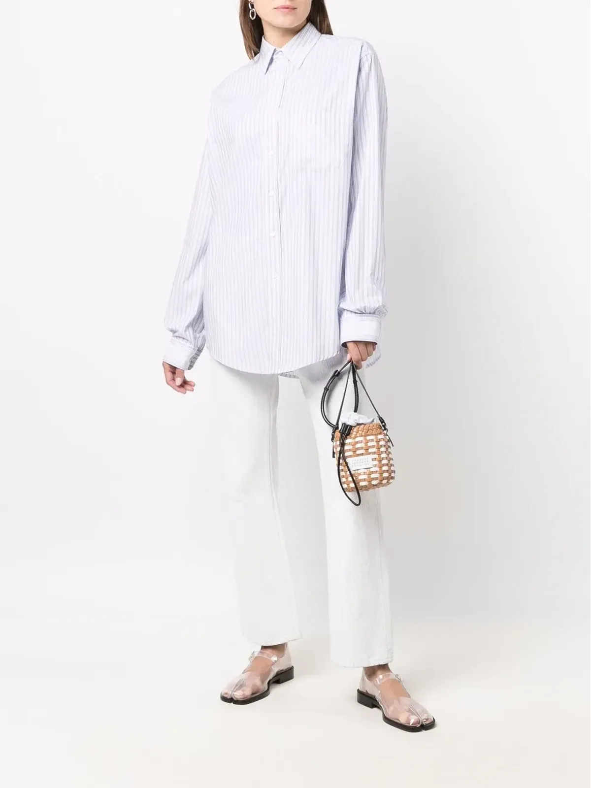 Maison Margiela ストライプ柄ポインテッドカラーシャツ - ブルー - 画像2
