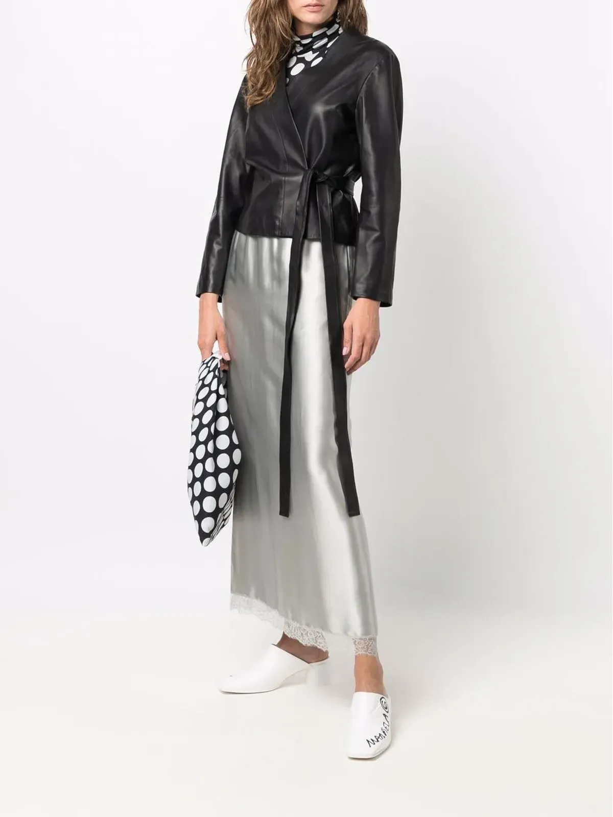 MM6 Maison Margiela ラップスタイル レザー ジャケット - 画像2