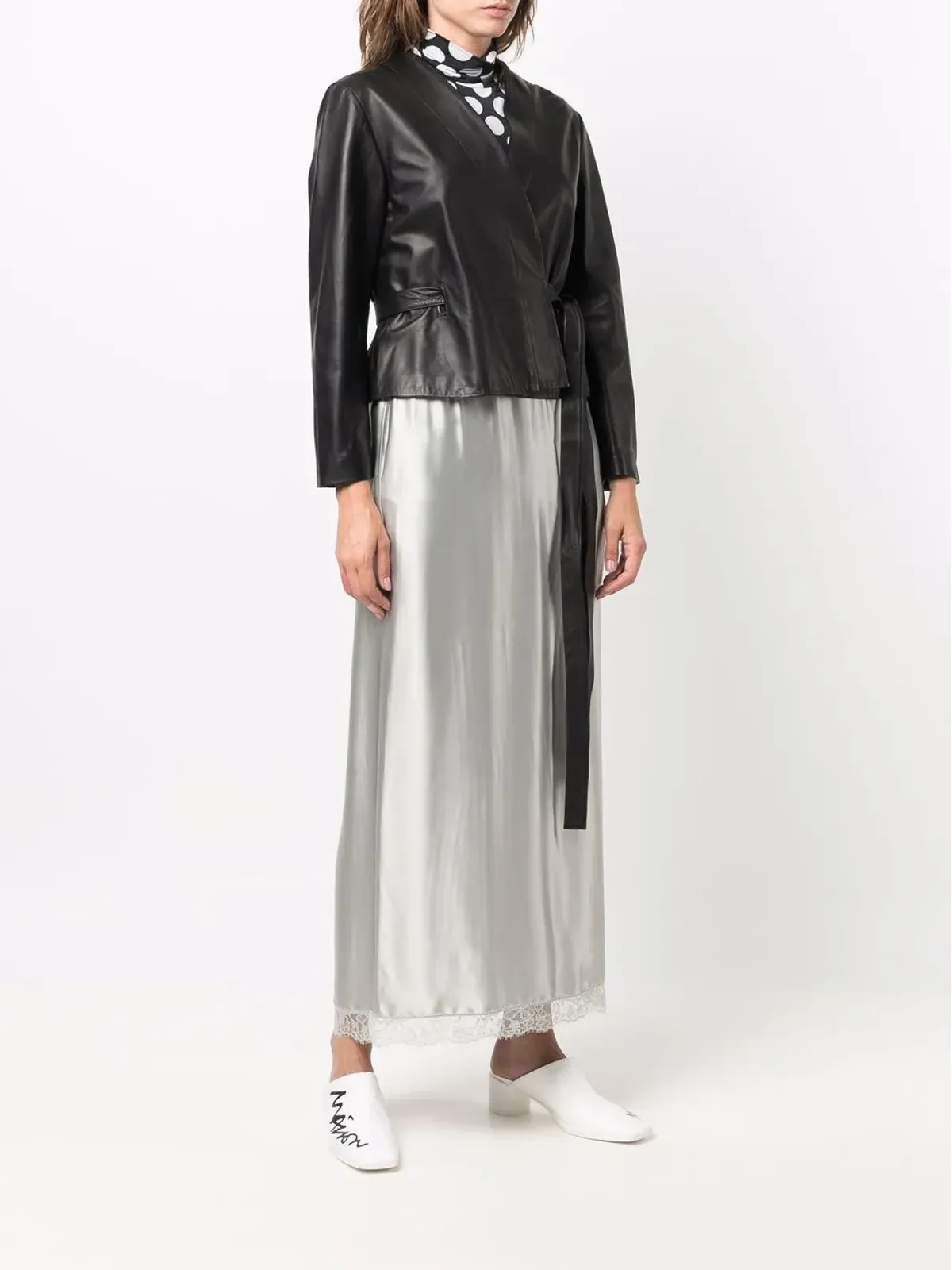 MM6 Maison Margiela ラップスタイル レザー ジャケット - 画像3