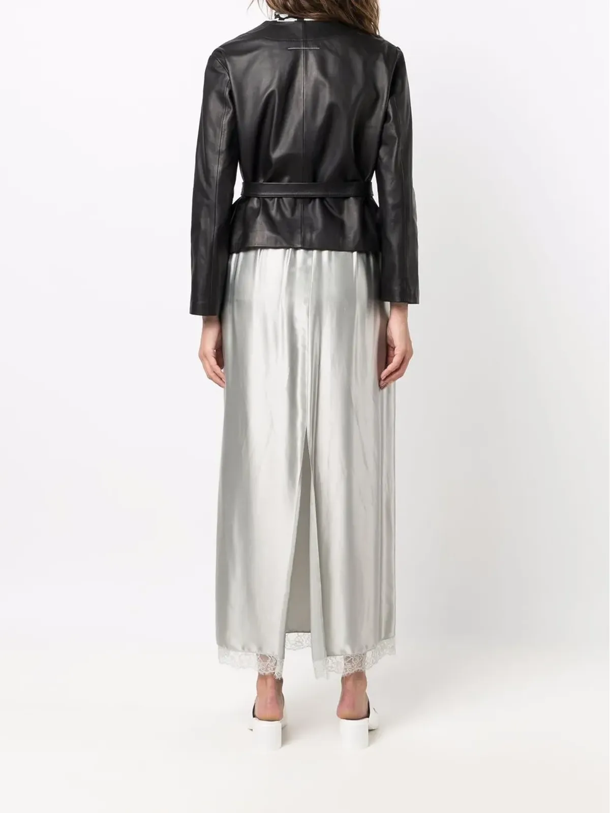 MM6 Maison Margiela ラップスタイル レザー ジャケット - 画像4