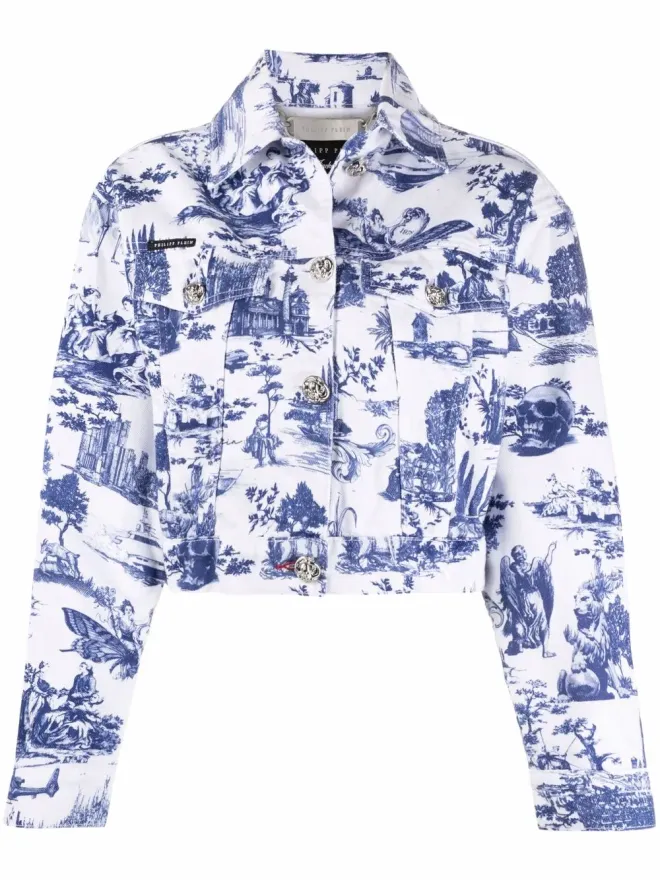 Philipp Plein Philipp Plein デニムジャケット バロック柄プリントの商品画像
