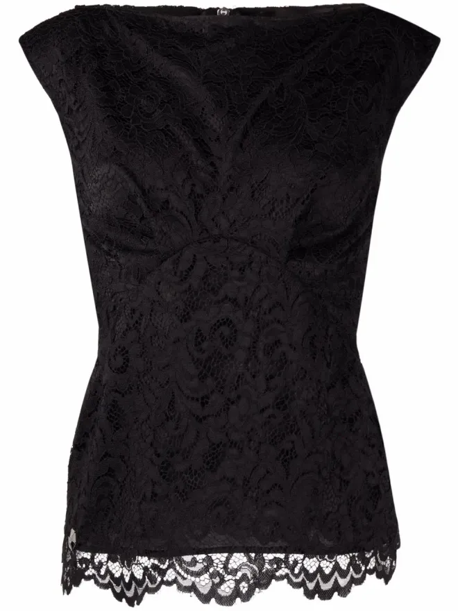 Philipp Plein Philipp Plein lace-patterned sleeveless blouse - Blackの商品画像
