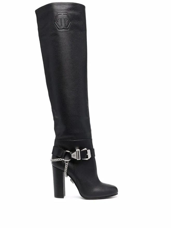 Philipp Plein Philipp Plein バックルディテール膝丈ブーツ - ブラックの商品画像