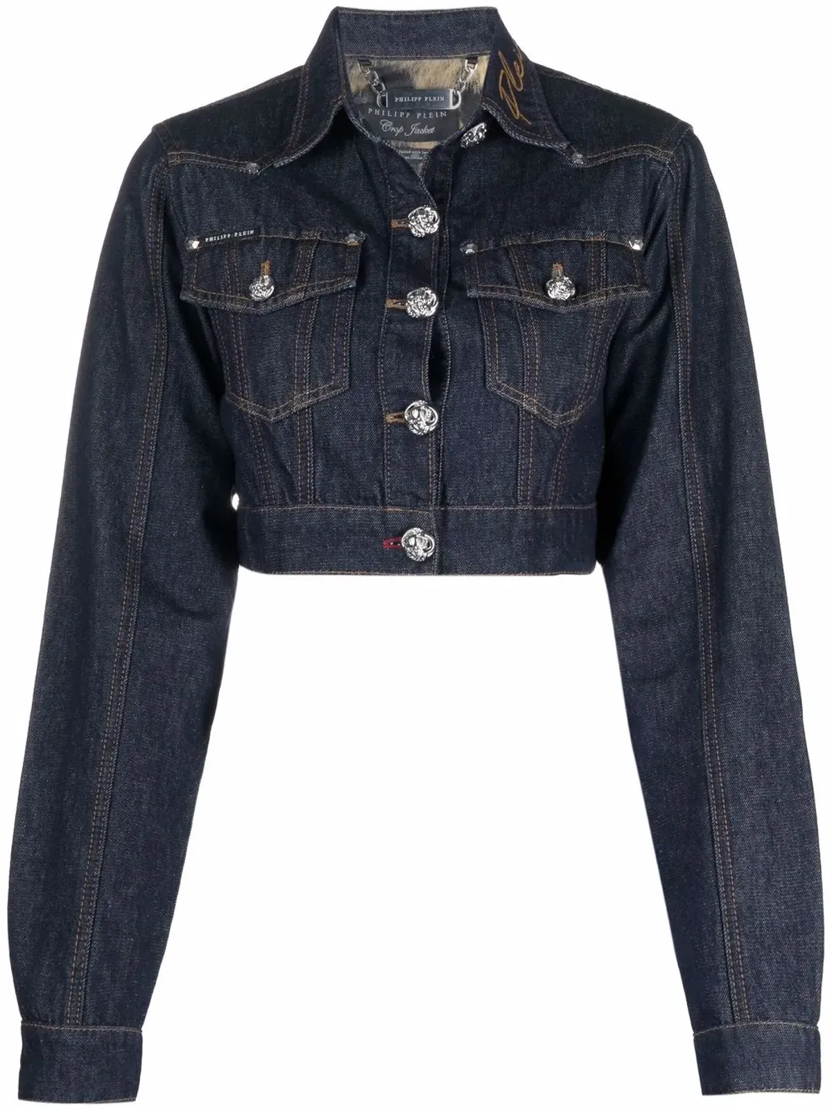 Philipp Plein チェインズ クロップド デニムジャケット - 画像1