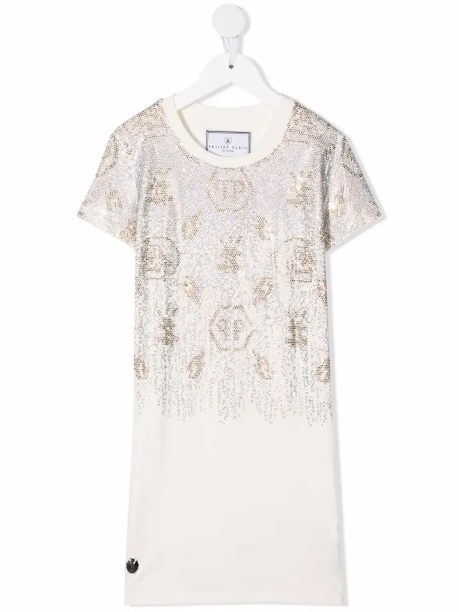 Philipp Plein Junior Philipp Plein Junior ラインストーン装飾のTシャツドレスの商品画像