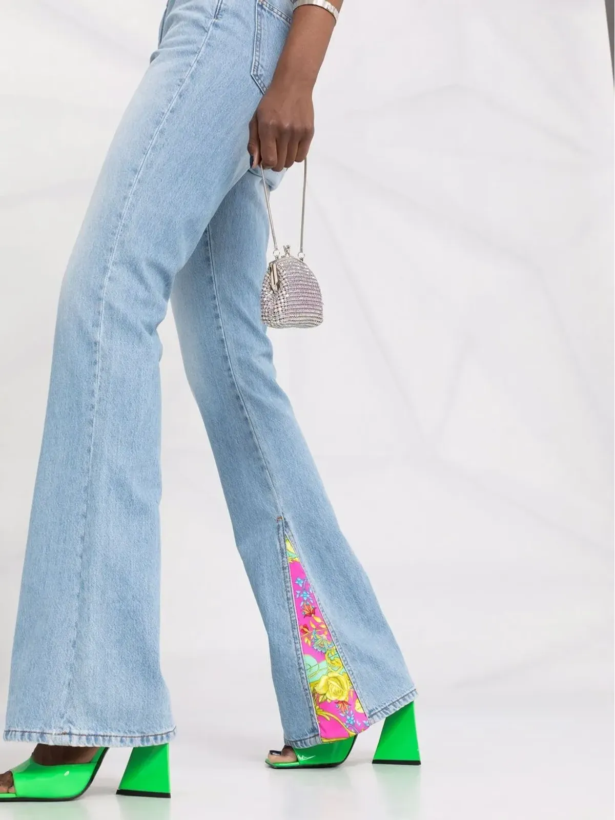 Philipp Plein 花柄インサート フレアジーンズ ブルー - 画像3
