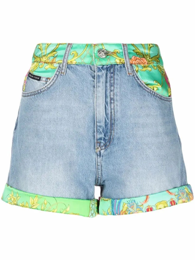 Philipp Plein Philipp Plein バロック柄パネルデニムショートパンツの商品画像
