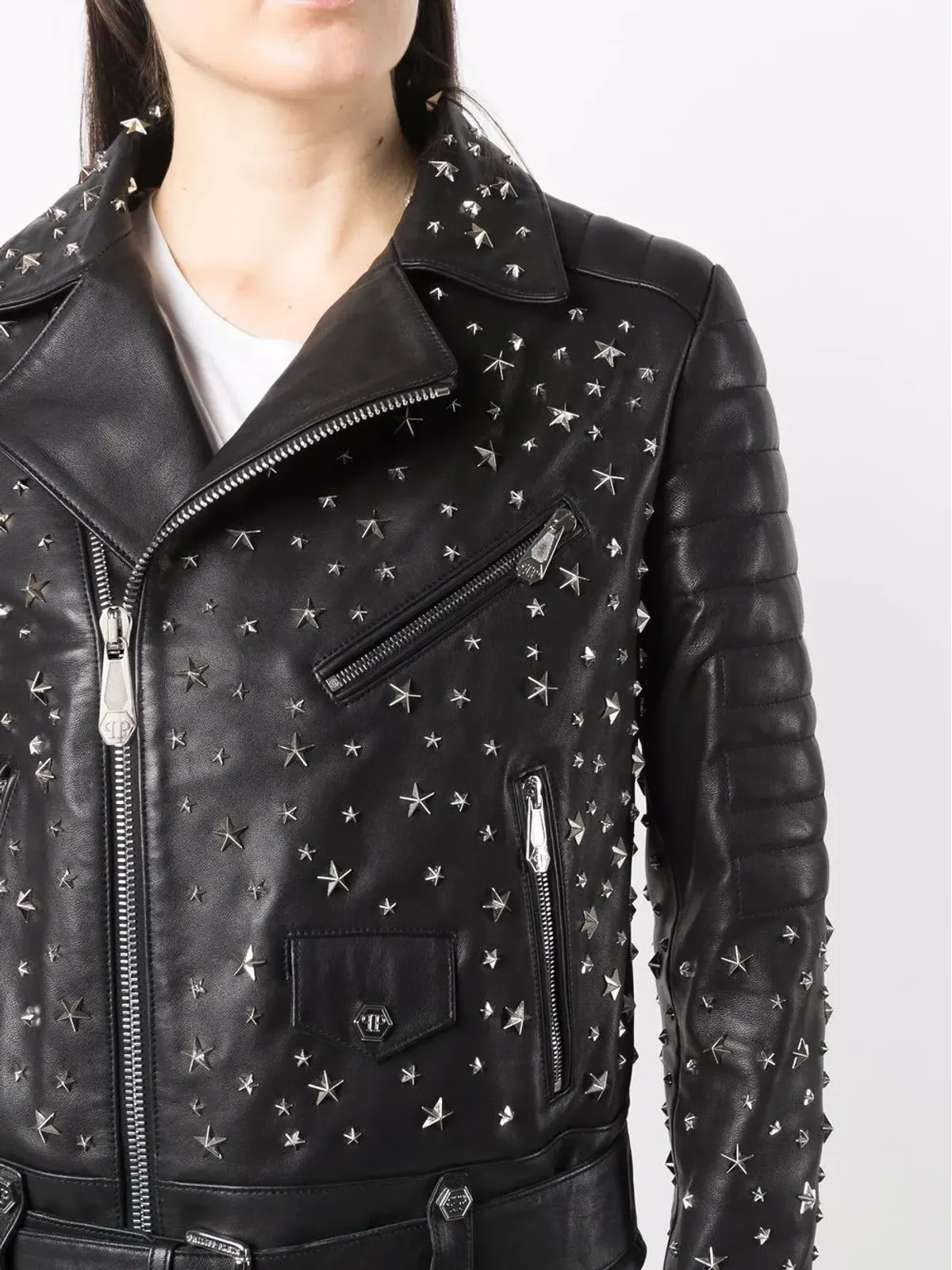 Philipp Plein スタースタッズ付き バイカージャケット - 画像5