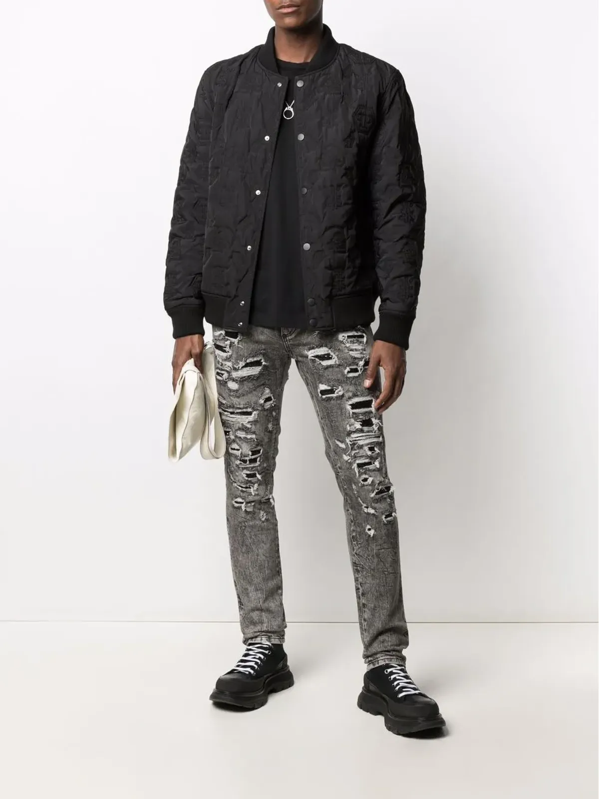 Philipp Plein メッシュリップドディテールジーンズ - グレー - 画像2