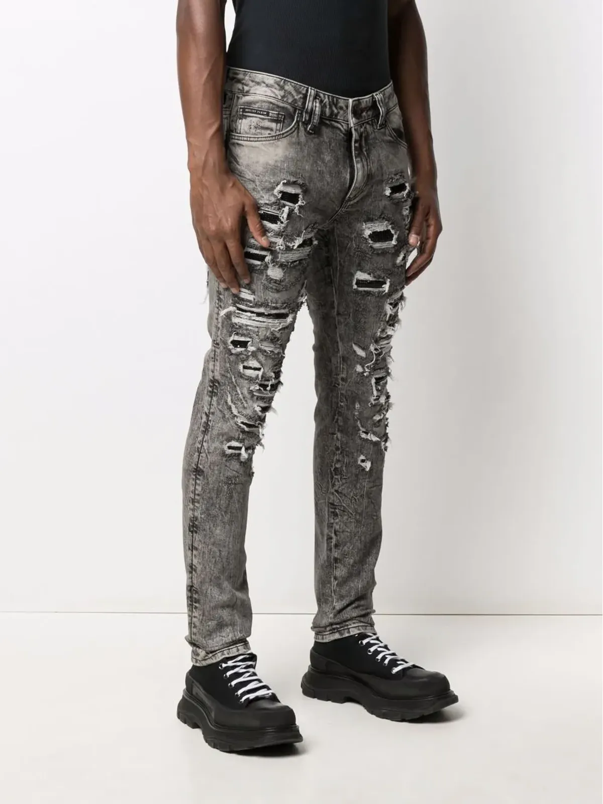 Philipp Plein メッシュリップドディテールジーンズ - グレー - 画像3