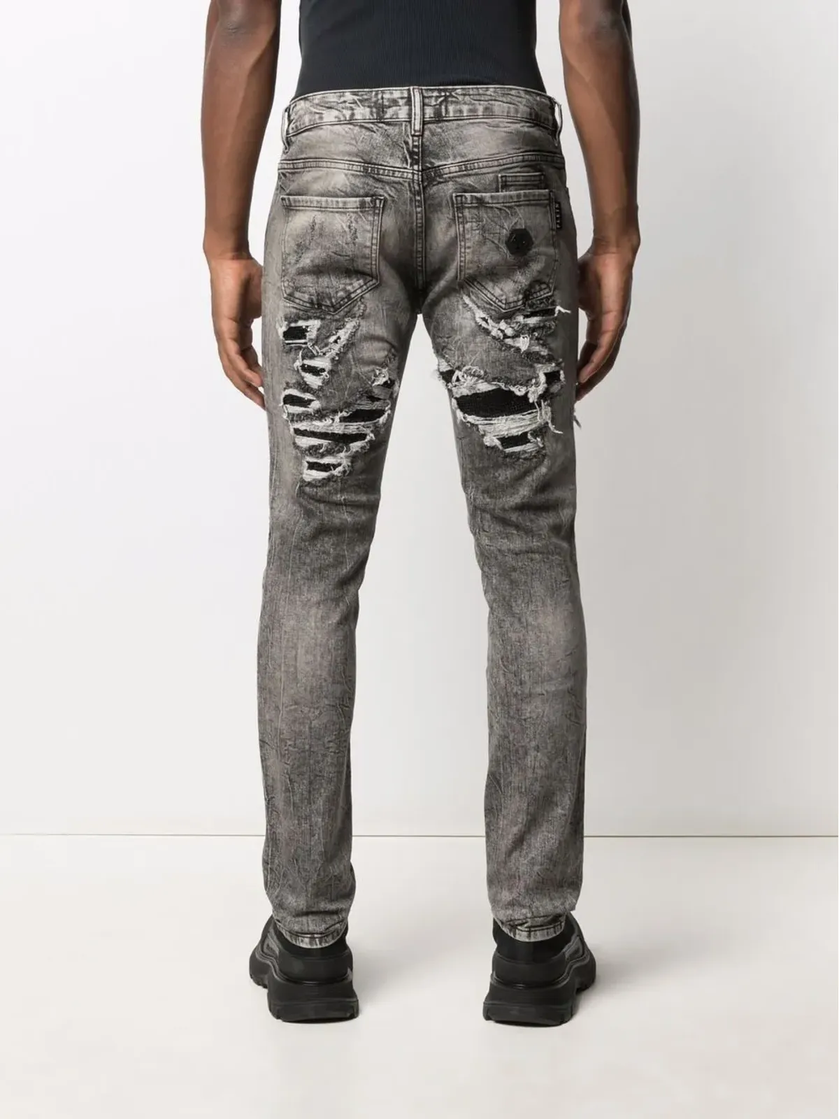 Philipp Plein メッシュリップドディテールジーンズ - グレー - 画像4