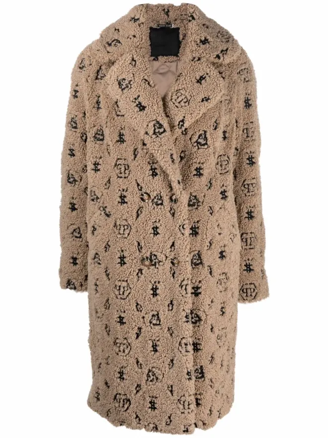 Philipp Plein Philipp Plein embroidered monogram faux-shearling coatの商品画像