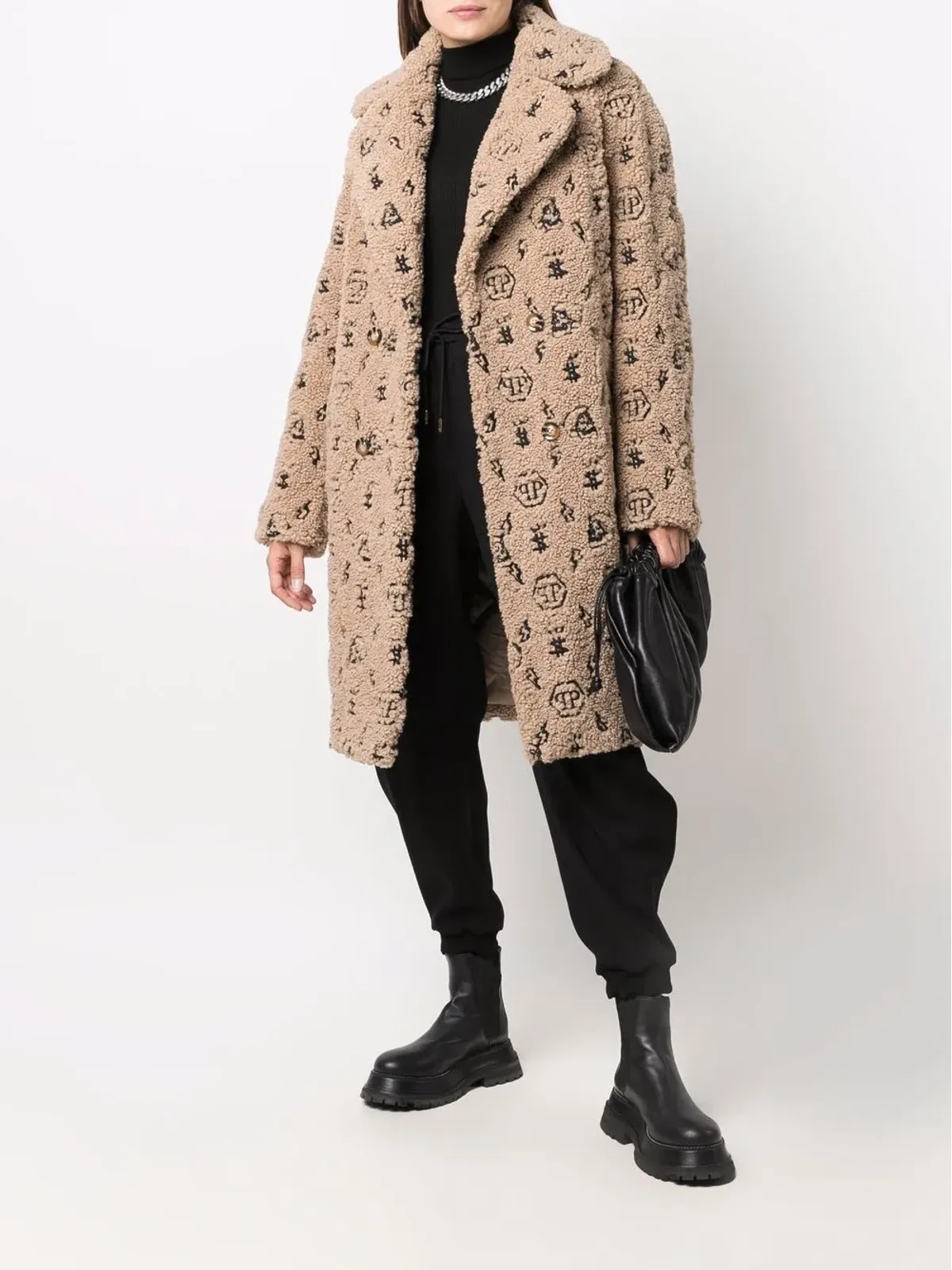Philipp Plein embroidered monogram faux-shearling coat - 画像2