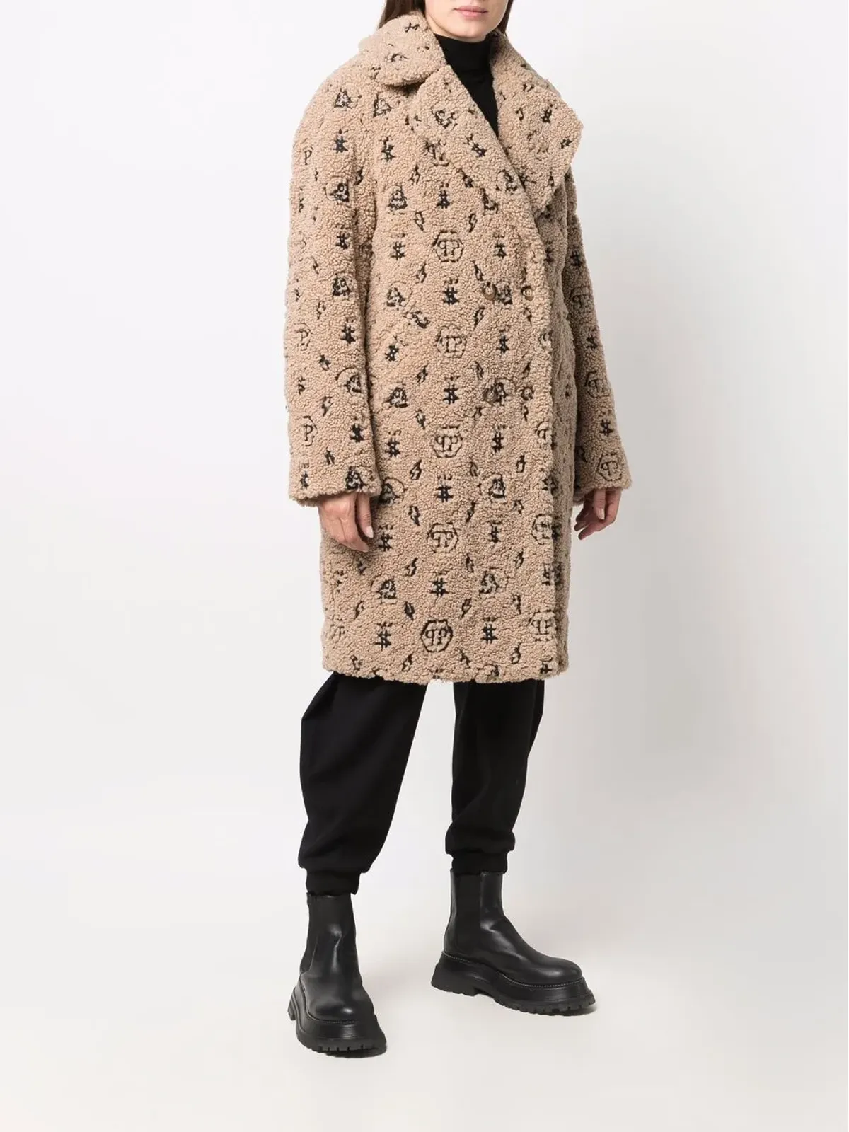 Philipp Plein embroidered monogram faux-shearling coat - 画像3