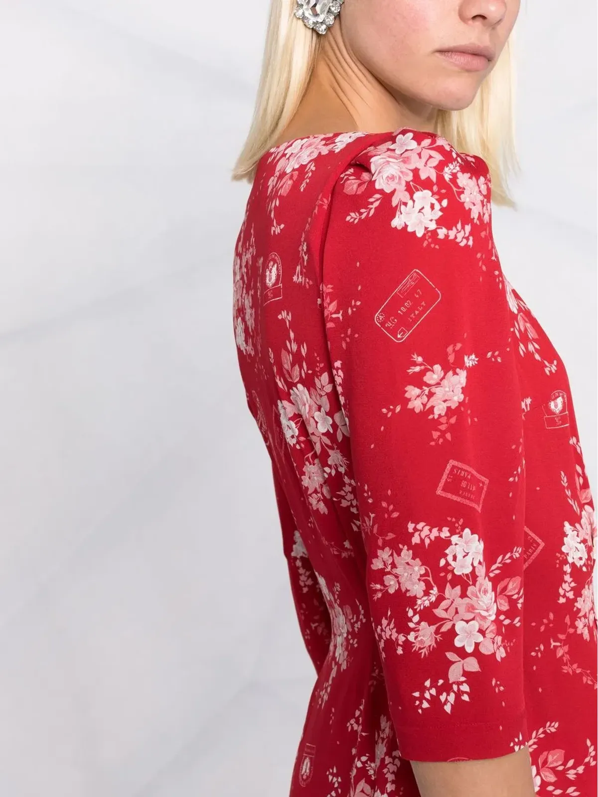 Ulyana Sergeenko 花柄プリント フリル付きミディドレス - レッド - 画像3
