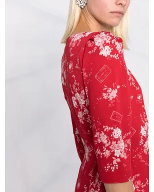 Ulyana Sergeenko 花柄プリント フリル付きミディドレス - レッド - サムネイル3