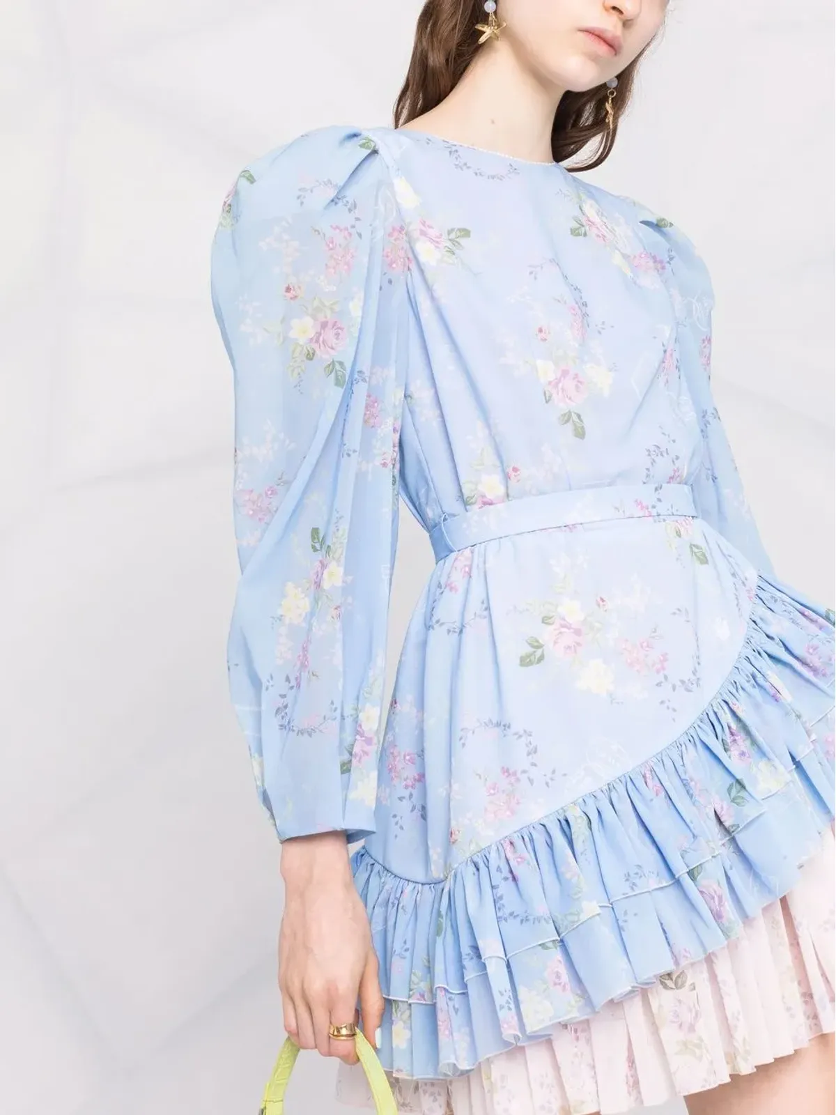 Ulyana Sergeenko 花柄プリントの二色ミニドレス - ブルー - 画像5
