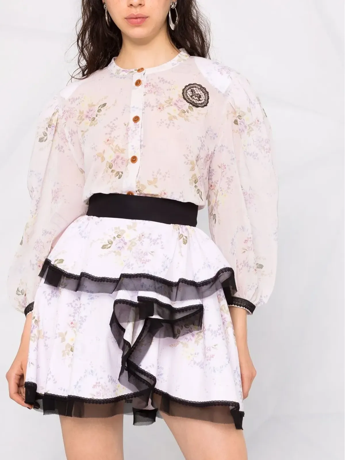 Ulyana Sergeenko アシンメトリック フローラルプリント ミニスカート - 画像5