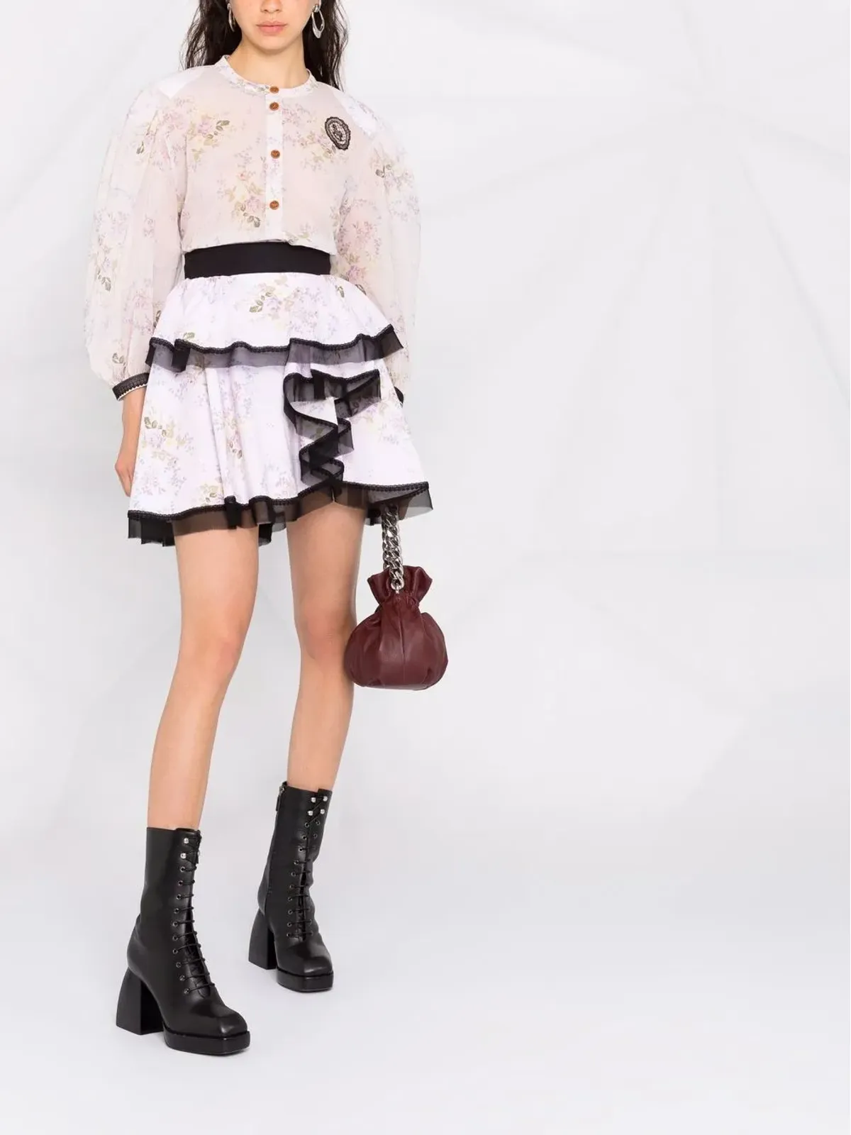 Ulyana Sergeenko アシンメトリック フローラルプリント ミニスカート - 画像2