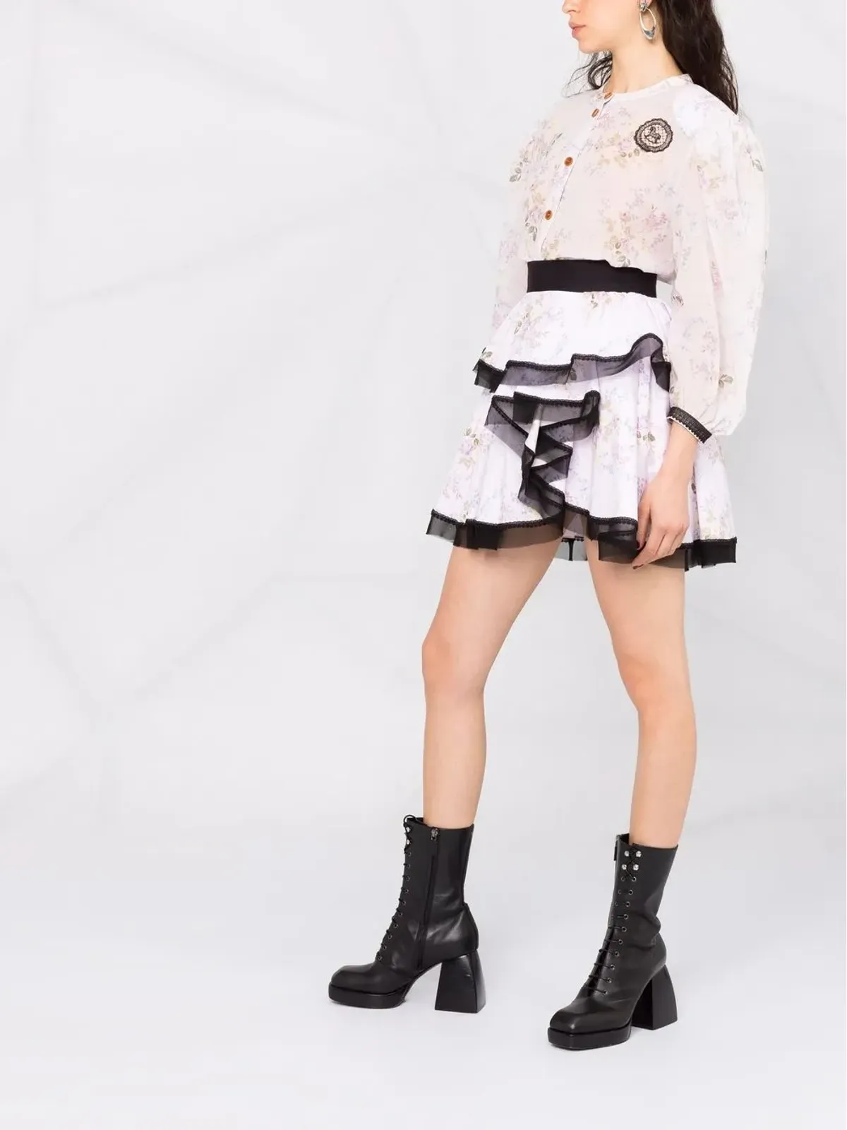 Ulyana Sergeenko アシンメトリック フローラルプリント ミニスカート - 画像4
