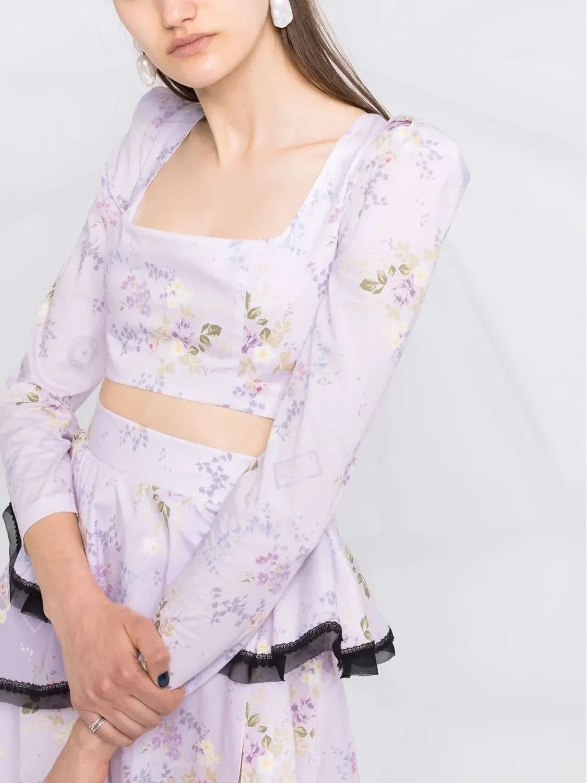 Ulyana Sergeenko クロップド花柄プリント ブラウス - ピンク - 画像5