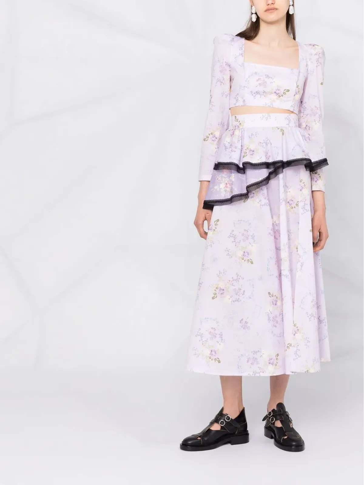 Ulyana Sergeenko クロップド花柄プリント ブラウス - ピンク - 画像2