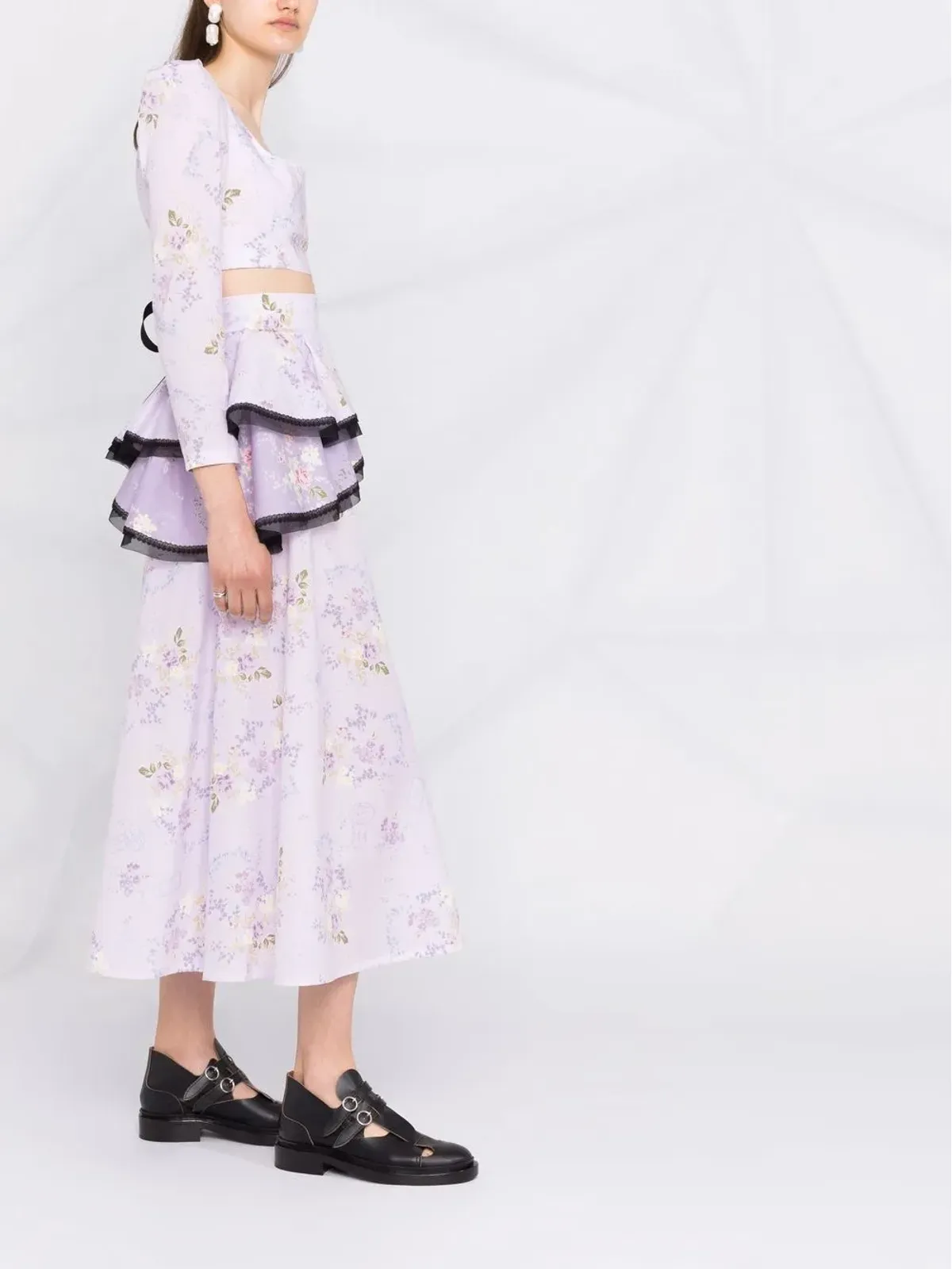 Ulyana Sergeenko クロップド花柄プリント ブラウス - ピンク - 画像4
