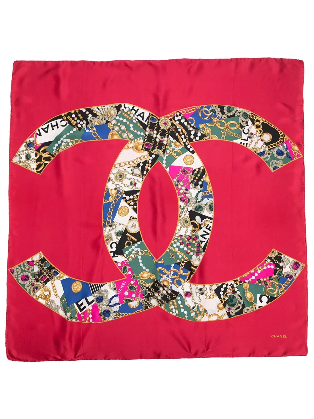CHANEL ビンテージ CC ジュエルプリント スカーフ - レッド - 画像3