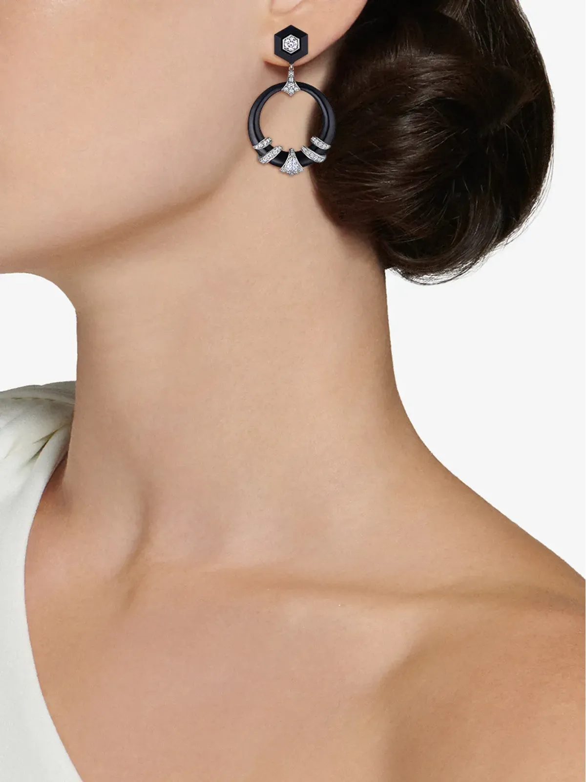 FRED LEIGHTON 18kt ダイヤモンド ジェイド コイルド ドアノッカー イヤリング - シルバー - 画像2