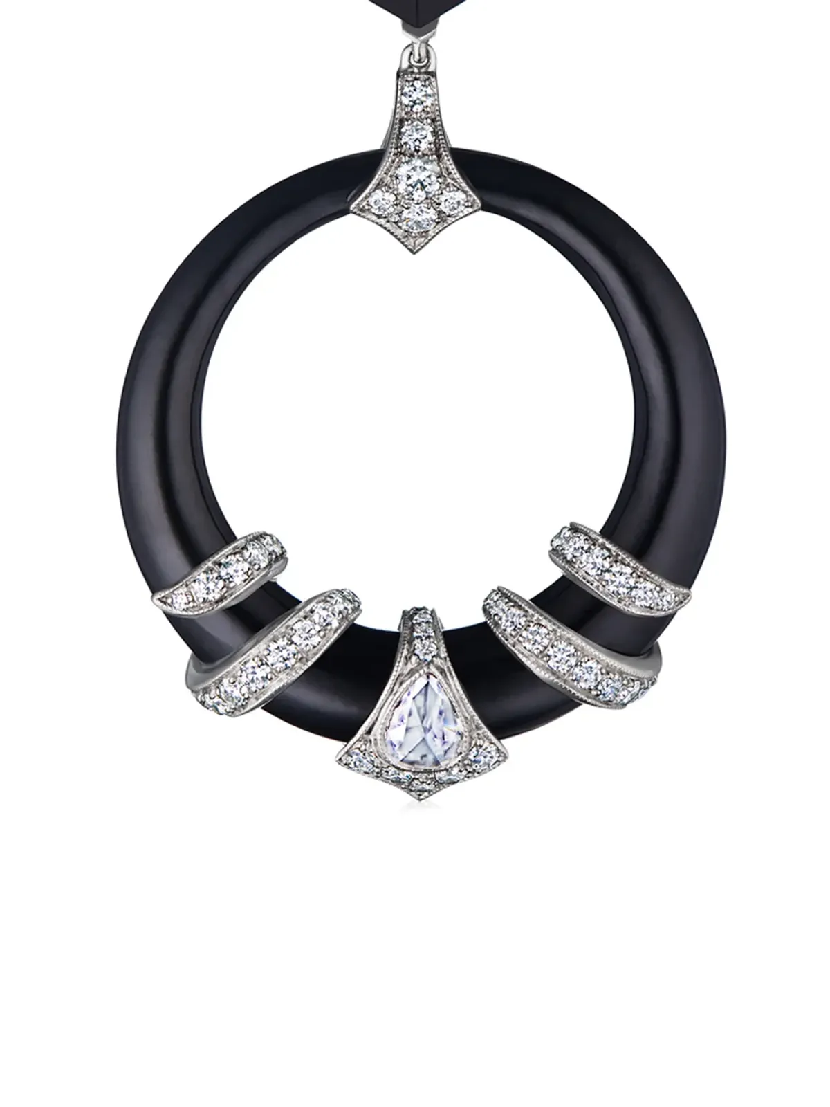 FRED LEIGHTON 18kt ダイヤモンド ジェイド コイルド ドアノッカー イヤリング - シルバー - 画像3