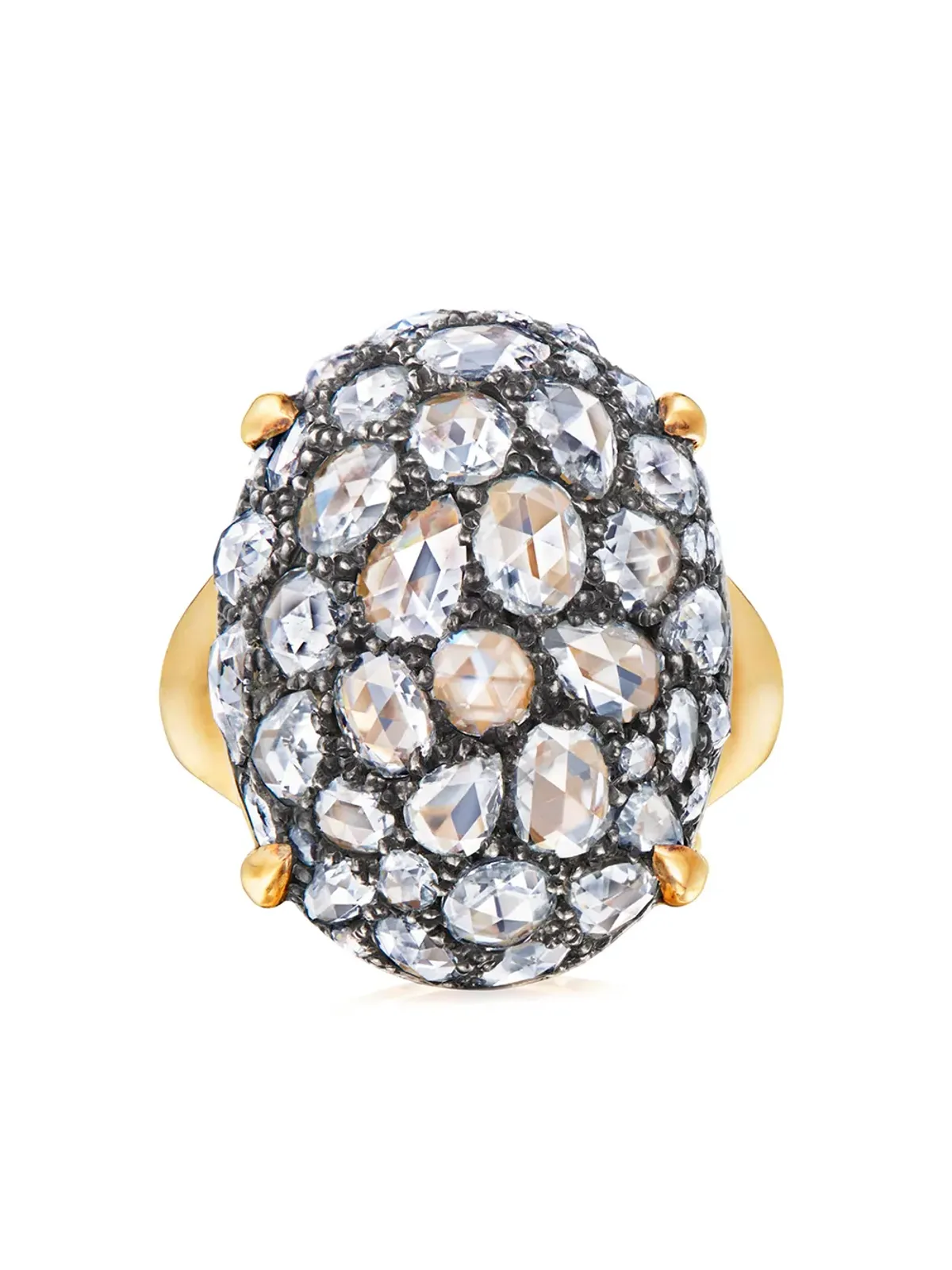 FRED LEIGHTON 18kt イエローゴールド ローズカット ダイヤモンド オーバル ボーム カクテルリング - 画像1