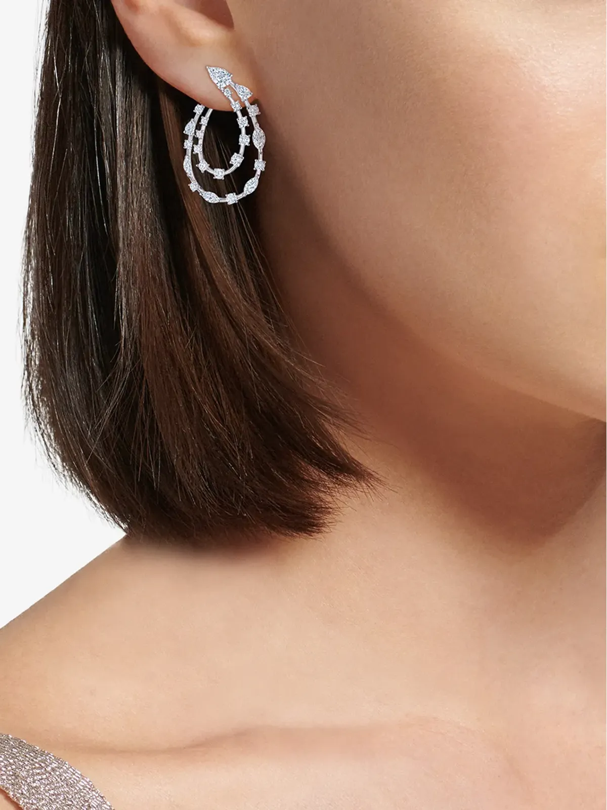 KWIAT 18kt white gold diamond Starry Night two-row sideways hoop earrings - Silver - 画像2