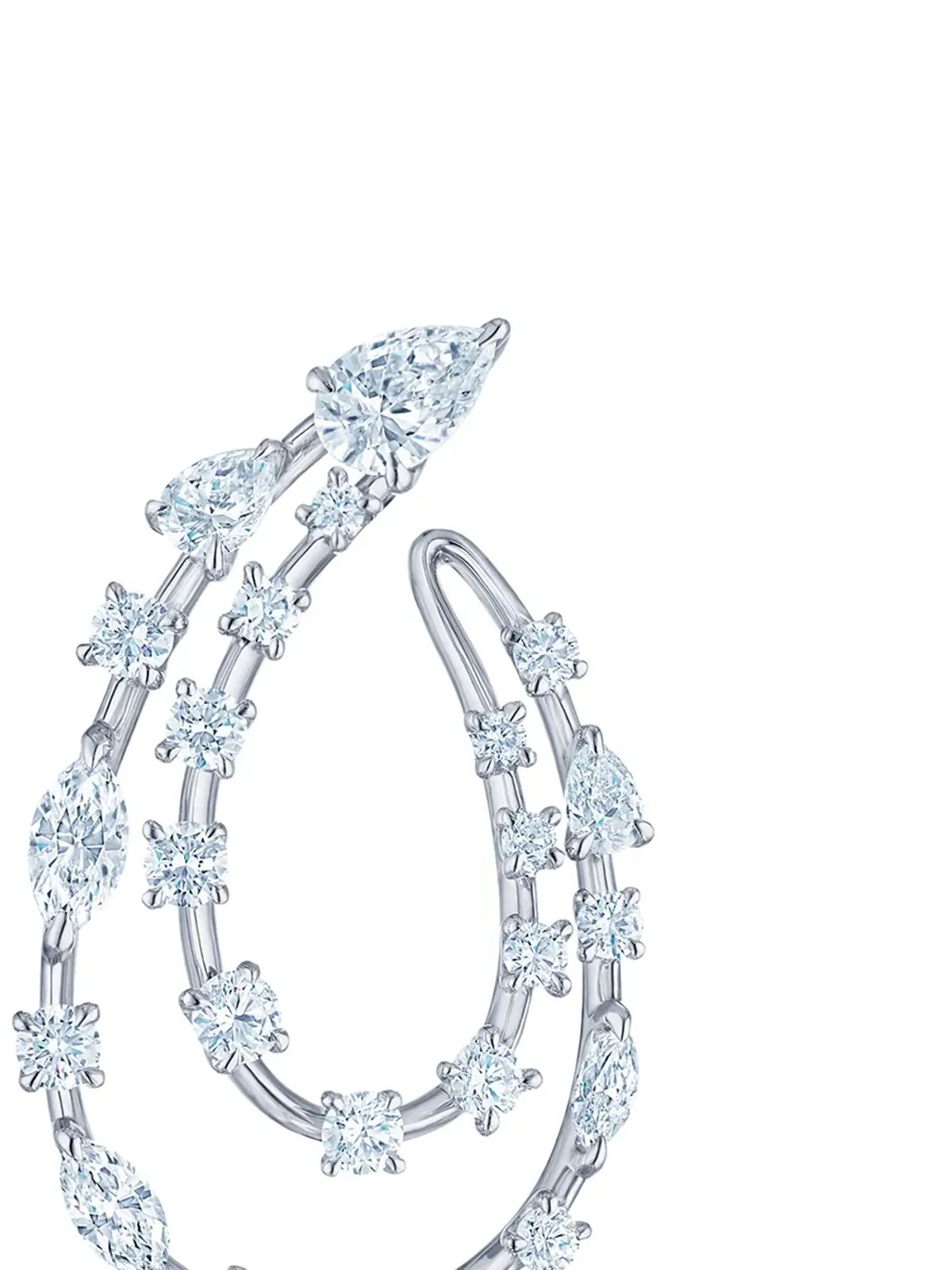 KWIAT 18kt white gold diamond Starry Night two-row sideways hoop earrings - Silver - 画像3