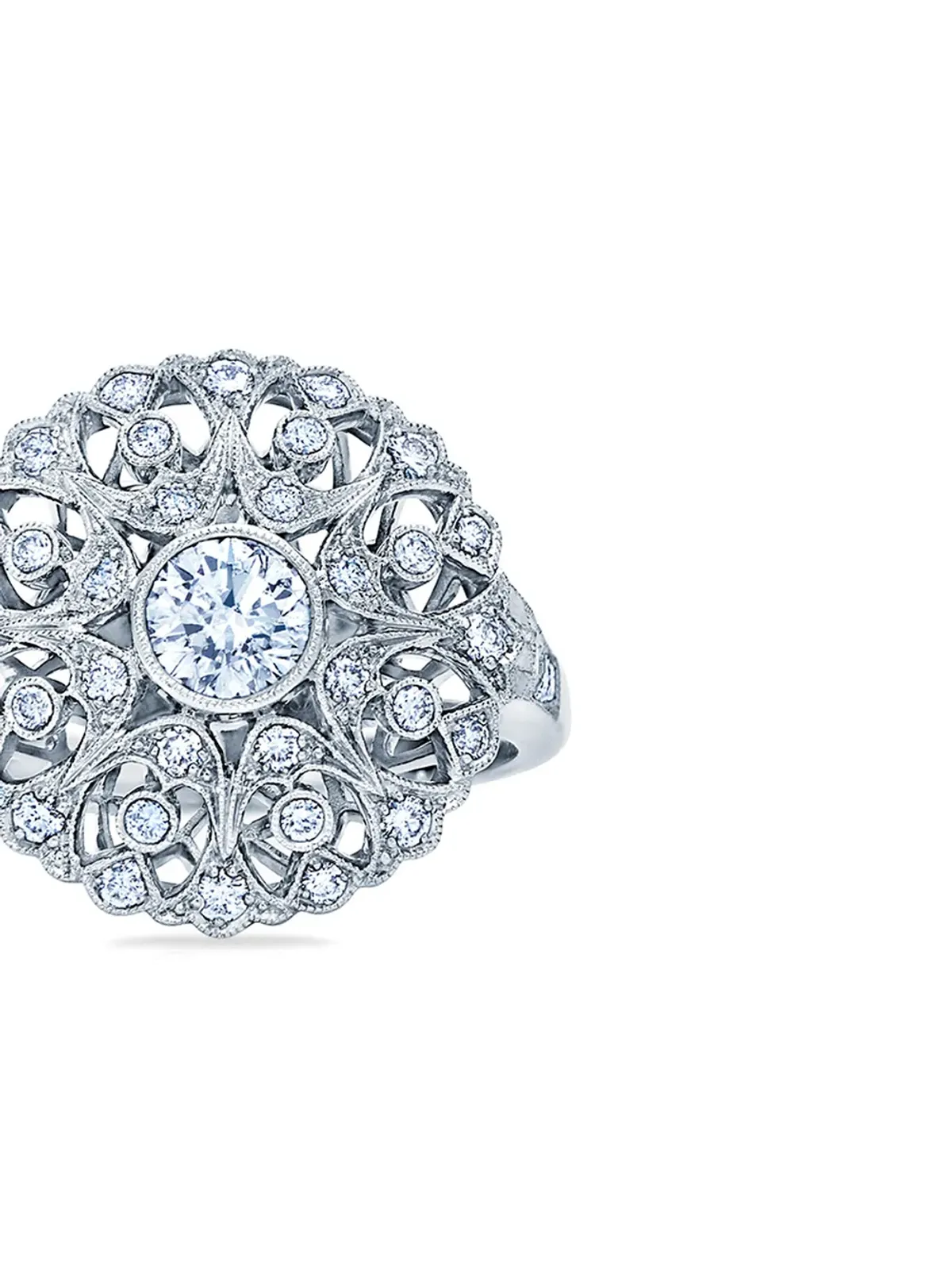 KWIAT 18Kホワイトゴールド ダイヤモンド Splendor Filigree Bombe リング - 画像3