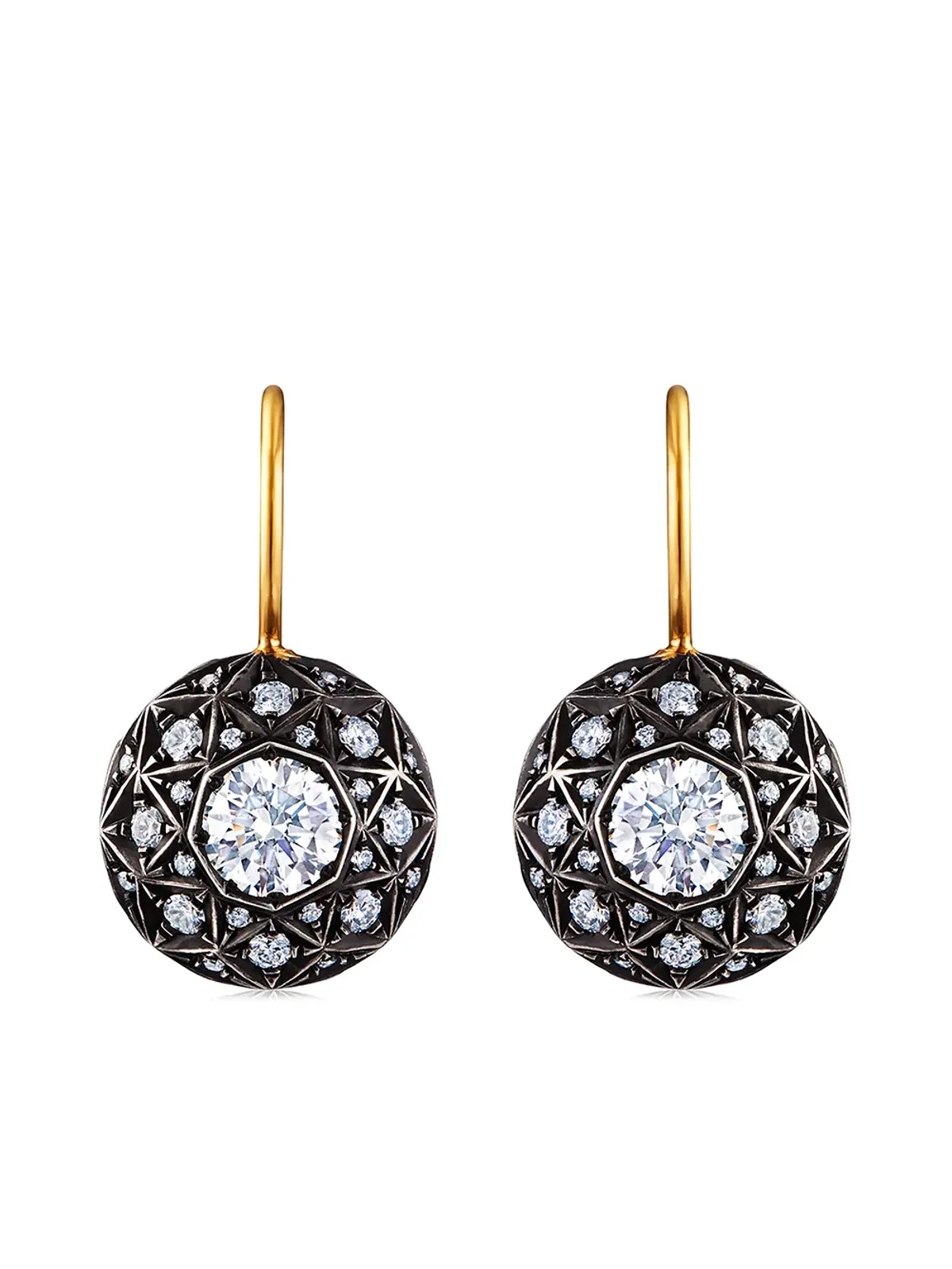 FRED LEIGHTON 18K イエローゴールドとシルバー ダイヤモンド ファセット モチーフ ドロップ ピアス - 画像1