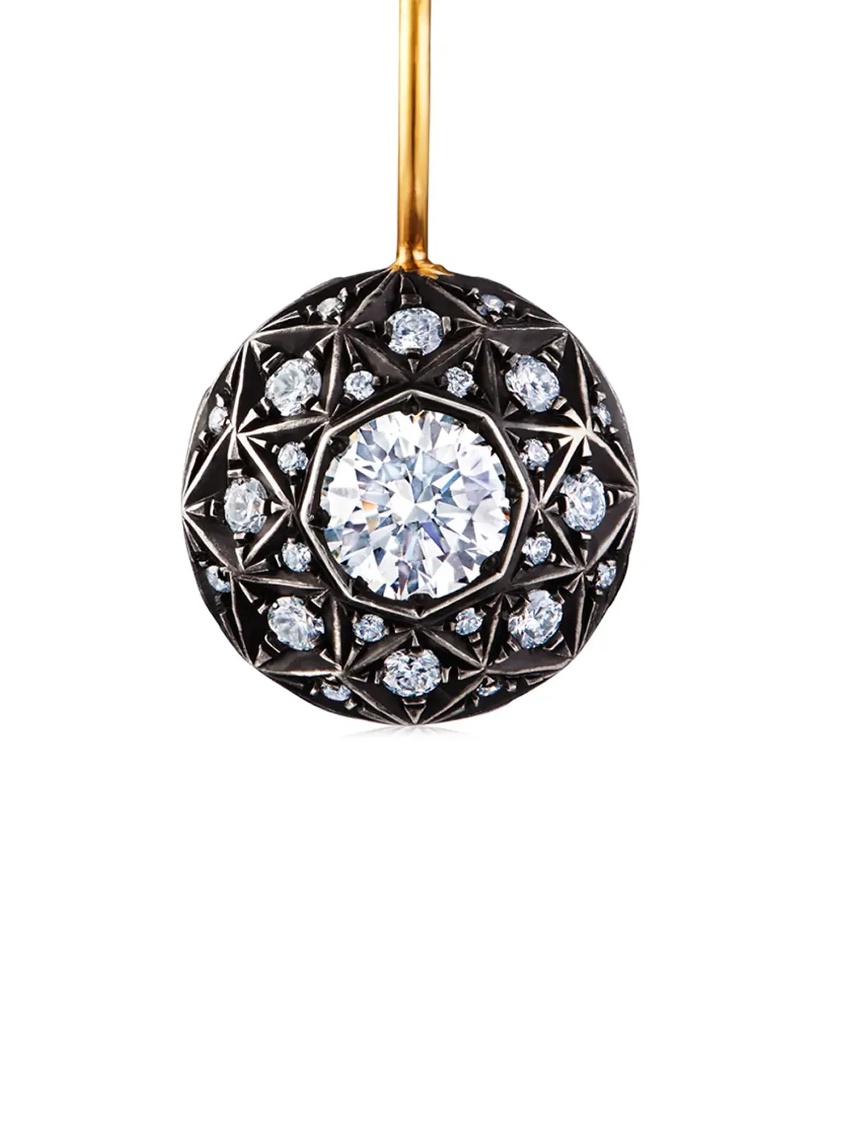 FRED LEIGHTON 18K イエローゴールドとシルバー ダイヤモンド ファセット モチーフ ドロップ ピアス - 画像2