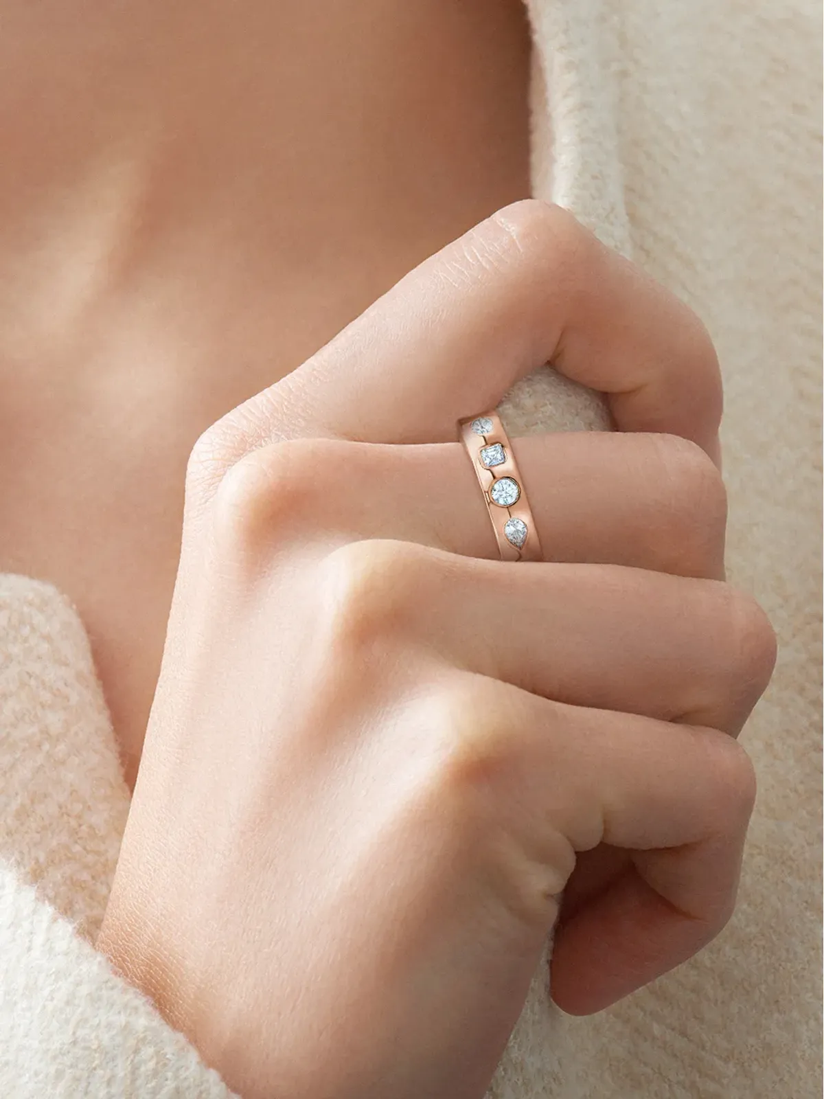 KWIAT ローズゴールド18K ダイヤモンド スタックリング ピンク - 画像2