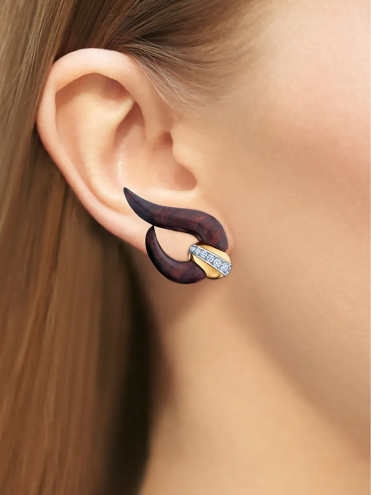 FRED LEIGHTON 18K イエローゴールド ダイヤモンド ココボロウッド ウェーブ イヤリング - 画像2