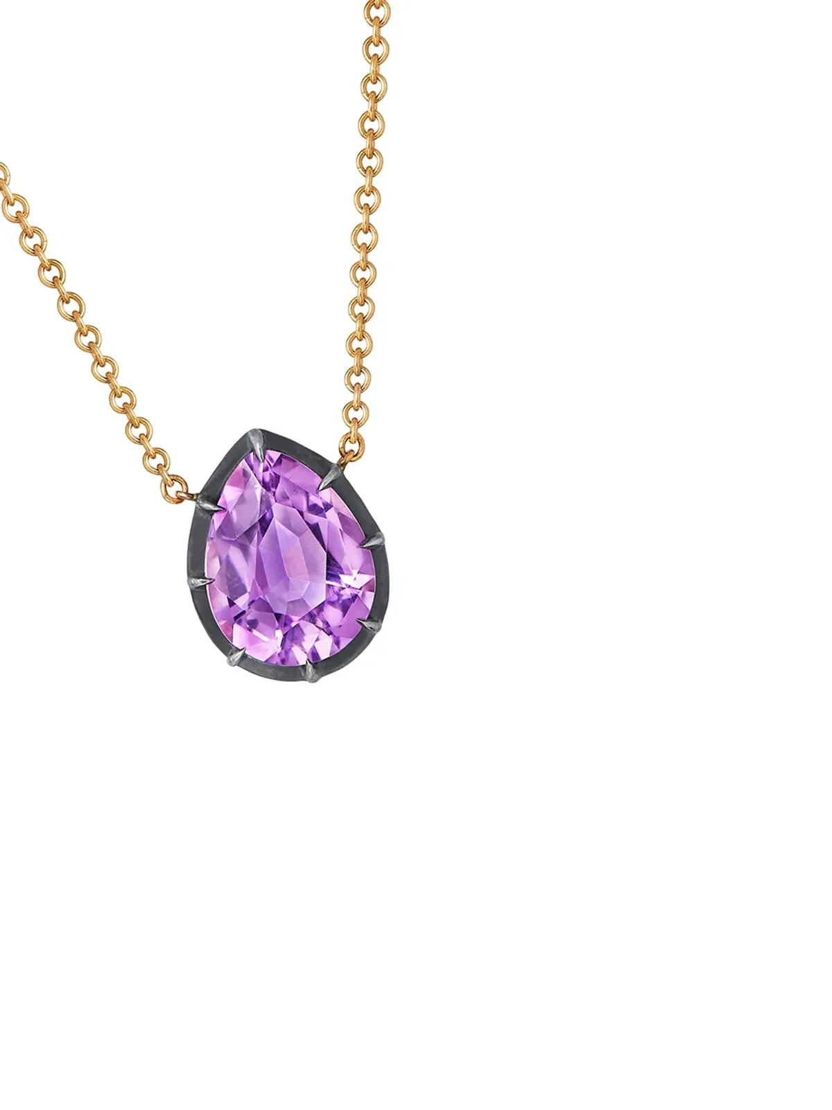 FRED LEIGHTON 18kt イエローゴールド ペアシェイプ アメジスト コレット ソリテア ペンダントネックレス - 画像3