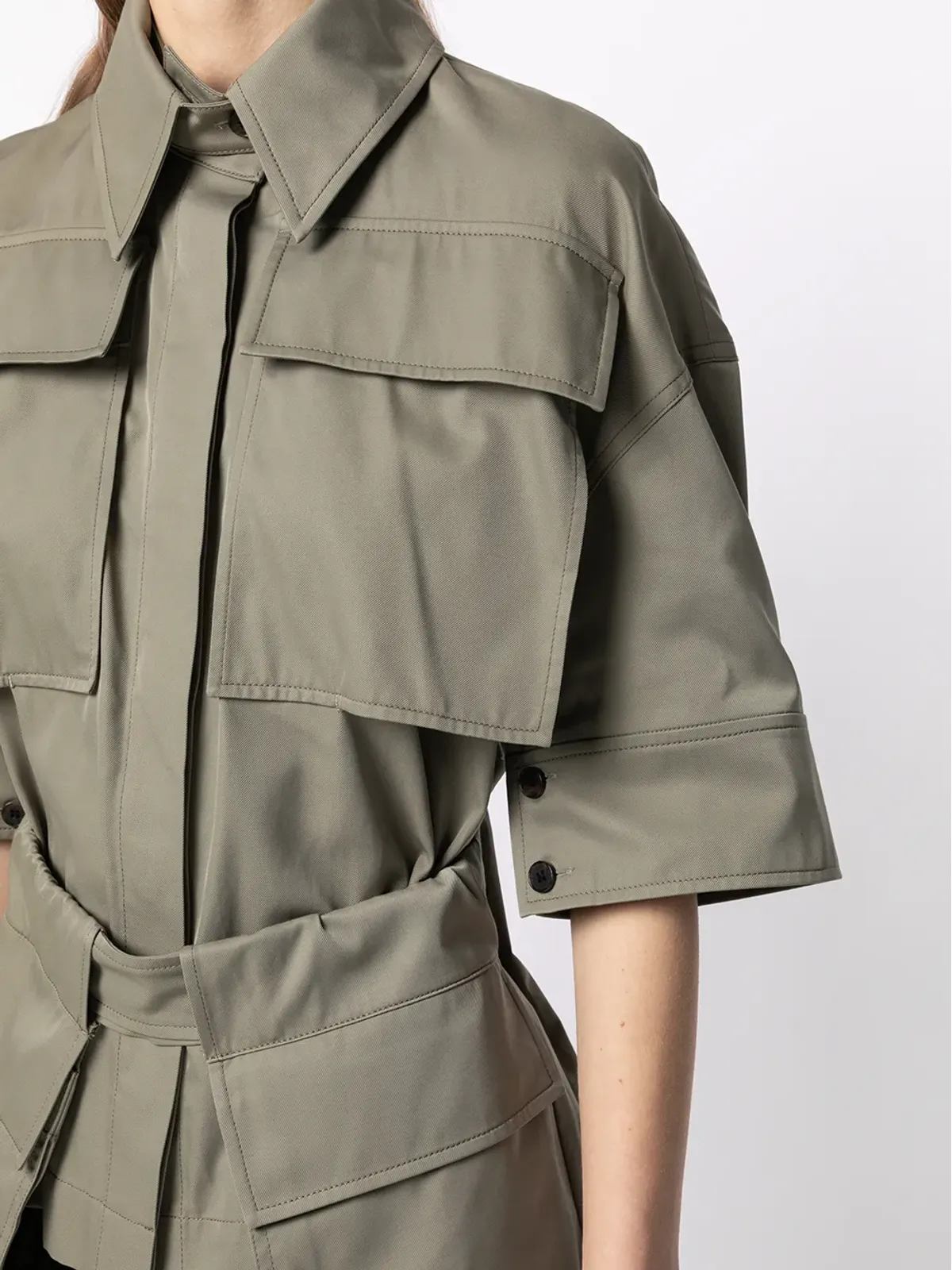 Goen.J ベルト付きコットン混紡ツイルシャツ - 画像5