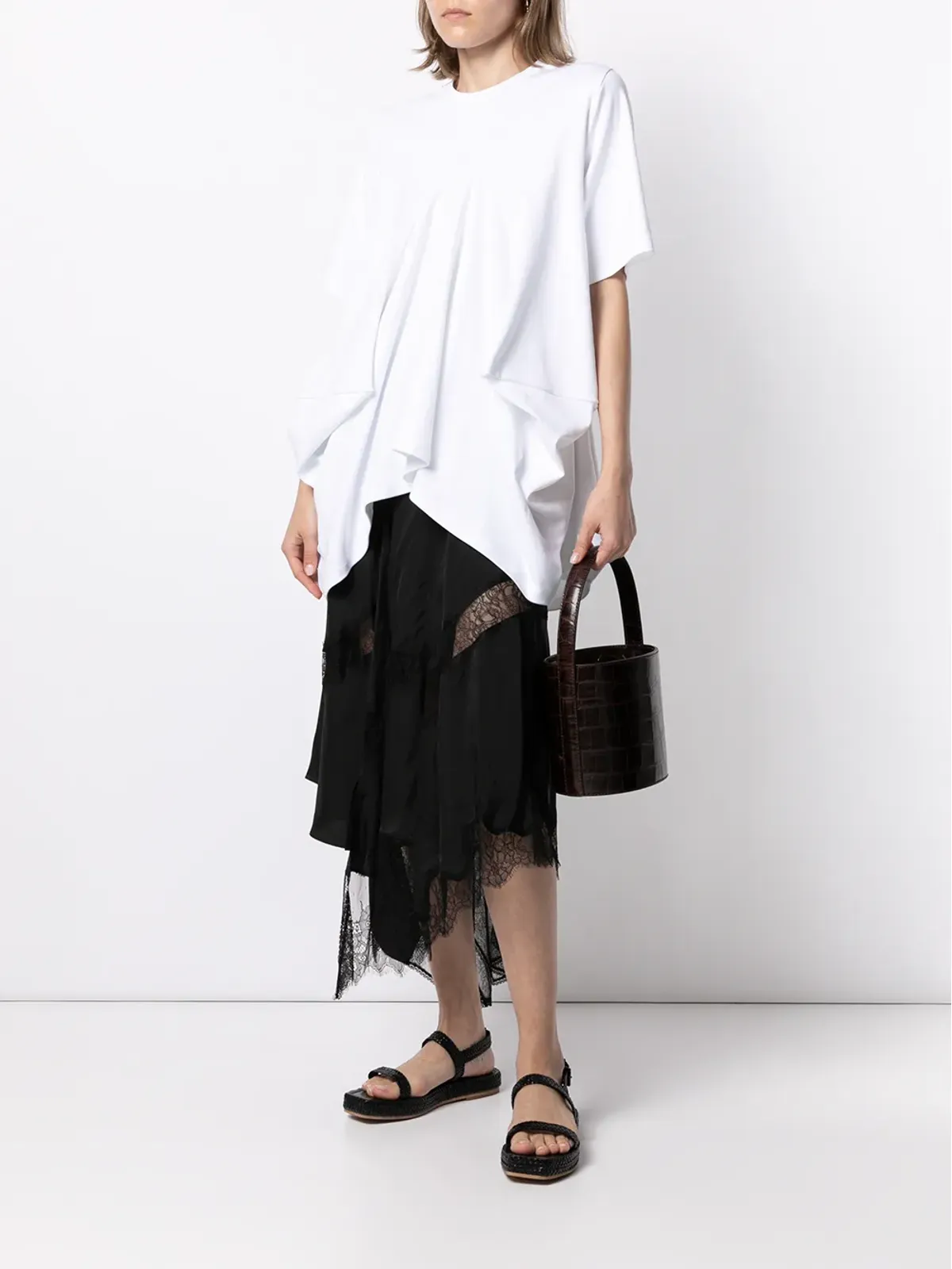 Goen.J ドレープ付きコットンTシャツ ホワイト - 画像2