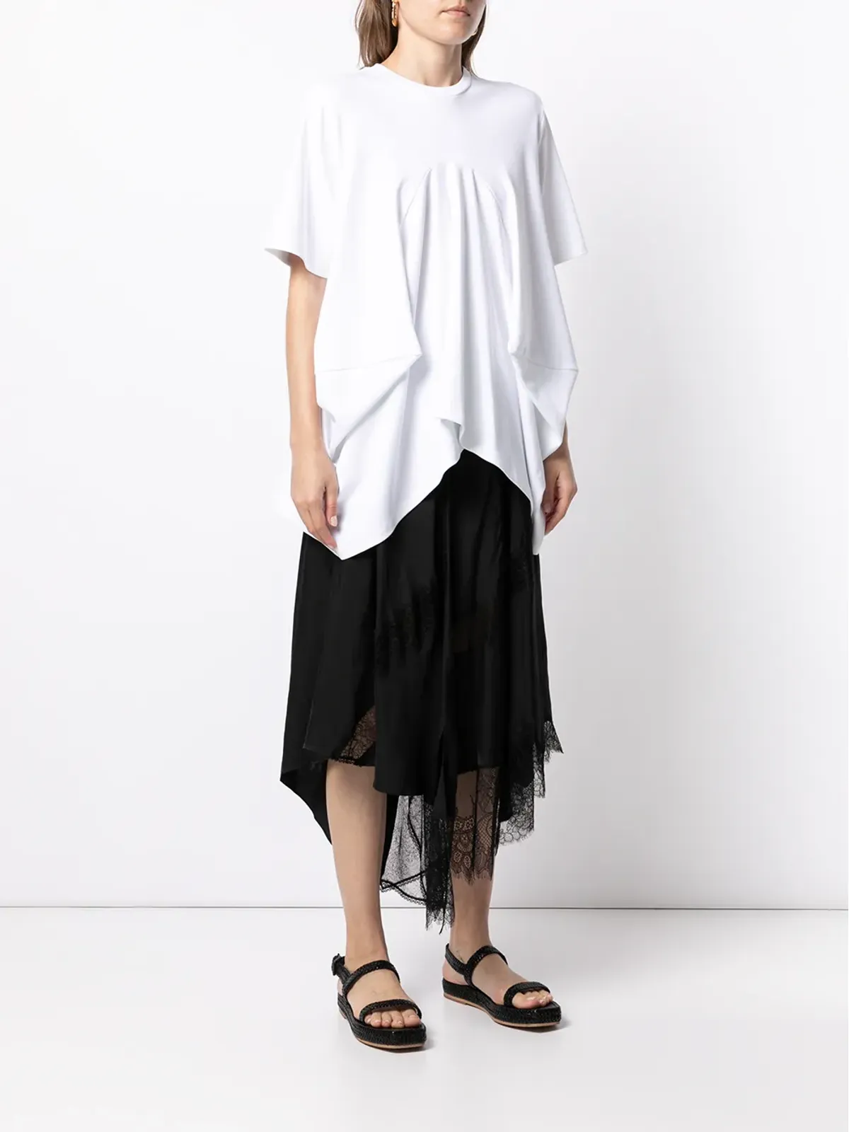 Goen.J ドレープ付きコットンTシャツ ホワイト - 画像3