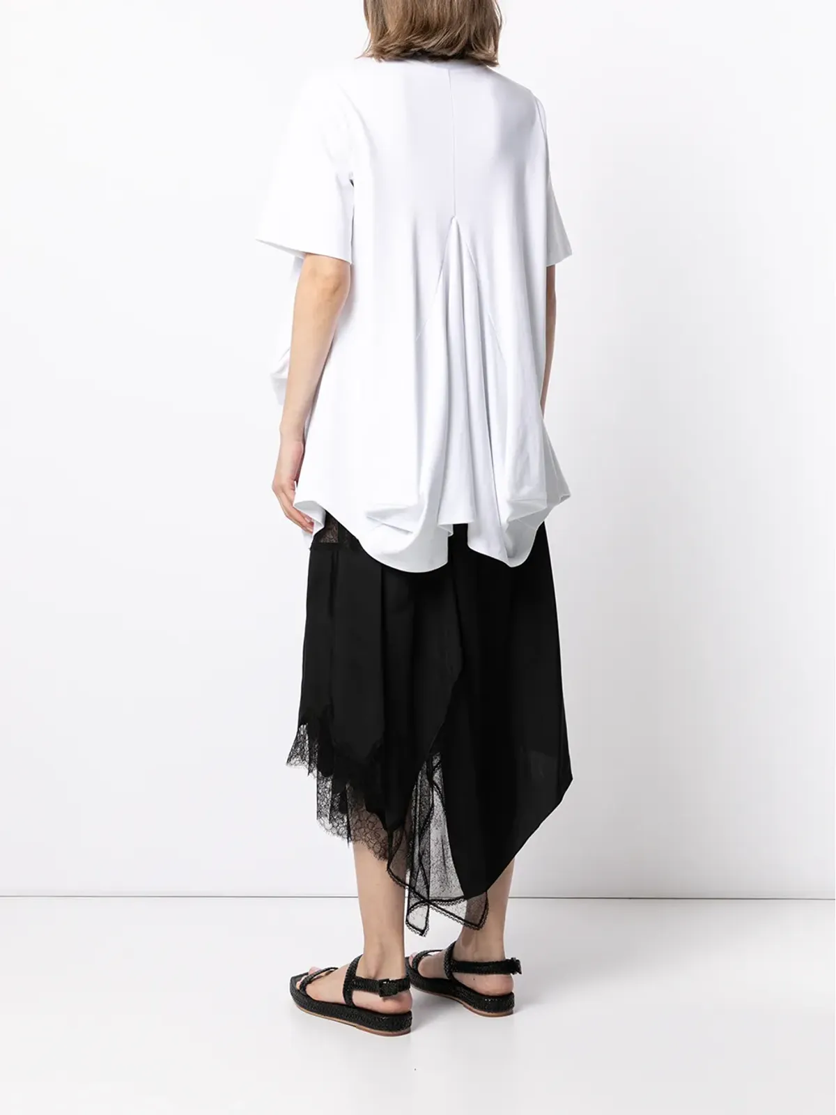 Goen.J ドレープ付きコットンTシャツ ホワイト - 画像4